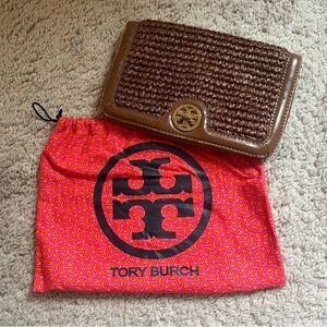 Tory Burch Tan and Brown Woven Clutch